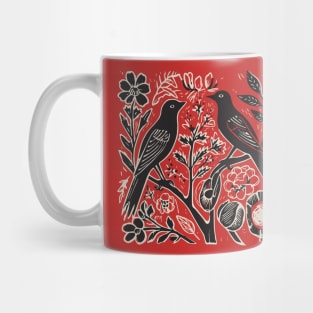 Lino Cut Birds Mug